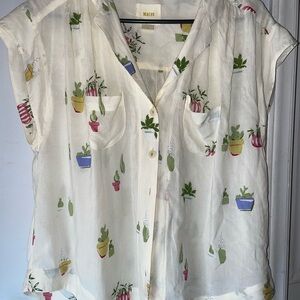 Maeve by Anthropologie Cream Plant Print Button Down Shirt